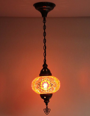Turkish Mosaic Pendant Lamp in amber, 6.5 in
