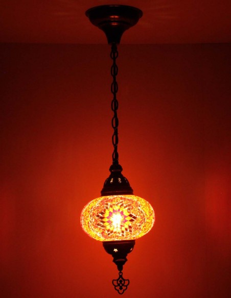 Turkish Mosaic Pendant Lamp in amber, 6.5 in