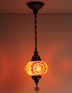 Suspension turque en mosaïque à rosace rouge sur fond...