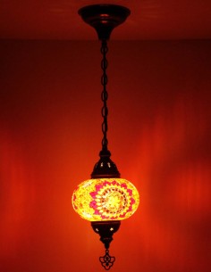 Turkish Mosaic Pendant Lamp with a red rosette on amber,... 2