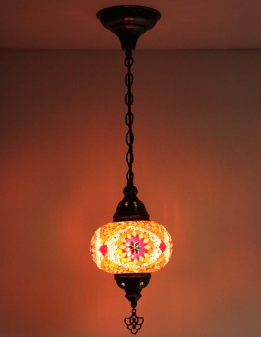 Turkish Red Mosaic Pendant Lamp with a pink...