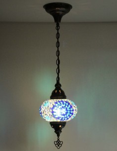 Suspension turque en mosaïque à rosace bleue sur fond...