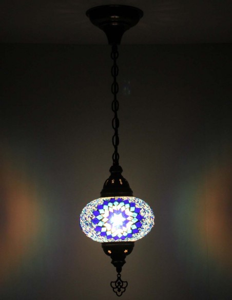 Suspension turque en mosaïque à étoile bleue sur fond blanc, Ø 6,5 po