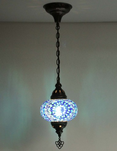 Turkish Mosaic Pendant Lamp in sky blue, 6.5 in