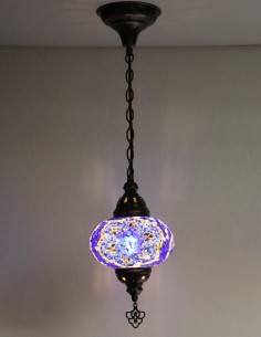 Turkish Purple Mosaic Pendant Lamp with a white band, 6.5 in