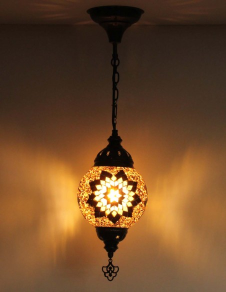 Suspension turque en mosaïque brune à étoile blanche, Ø 6,5 po