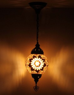 Turkish Brown Mosaic Pendant Lamp with a white star, 6.5 in 2