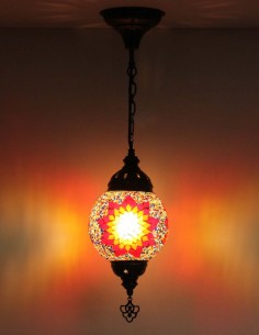 Suspension turque en mosaïque à soleil orange et rouge, Ø...