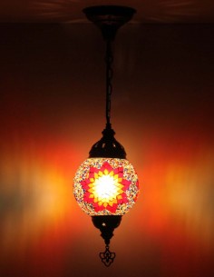 Suspension turque en mosaïque à soleil orange et rouge, Ø... 2