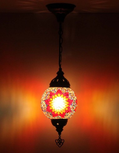 Turkish Mosaic Pendant Lamp with an orange and...