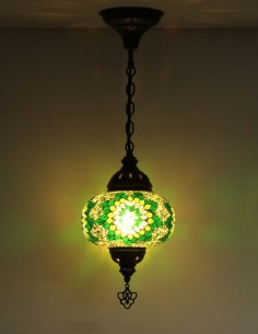 Turkish Pendant Lamp, Green Mosaic, 7.5 in