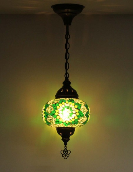 Turkish Pendant Lamp, Green Mosaic, 7.5 in