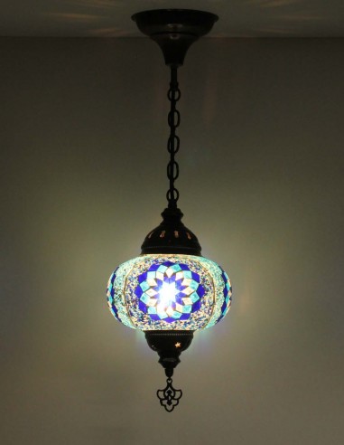 Suspension turque en mosaïque à rosace bleue...