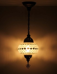 Turkish White Mosaic Pendant Lamp with black diamonds,... 2