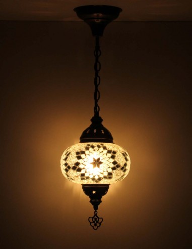 Turkish White Mosaic Pendant Lamp with a black...