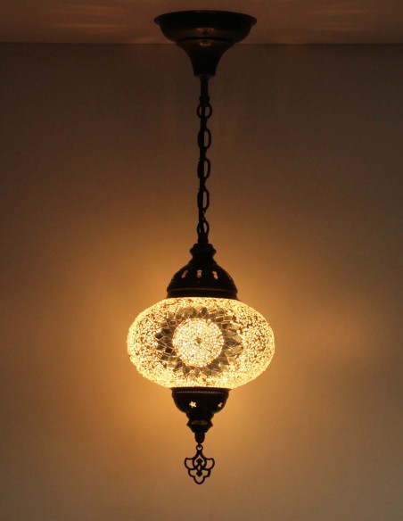 Suspension turque en mosaïque à rosace blanche, Ø 7,5 po