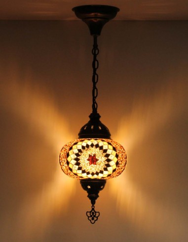 Suspension turque en mosaïque brune à étoile...
