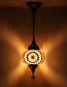 Turkish Brown Mosaic Pendant Lamp with a red star on... 2
