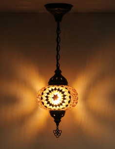 Turkish Brown Mosaic Pendant Lamp with a black star, 7.5 in