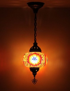 Turkish Mosaic Pendant Lamp with an orange star, 7.5 in 2