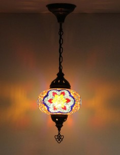 Suspension turque en mosaïque à fleur bleue et blanche, Ø...