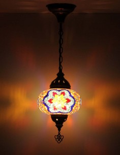 Suspension turque en mosaïque à fleur bleue et blanche, Ø... 2