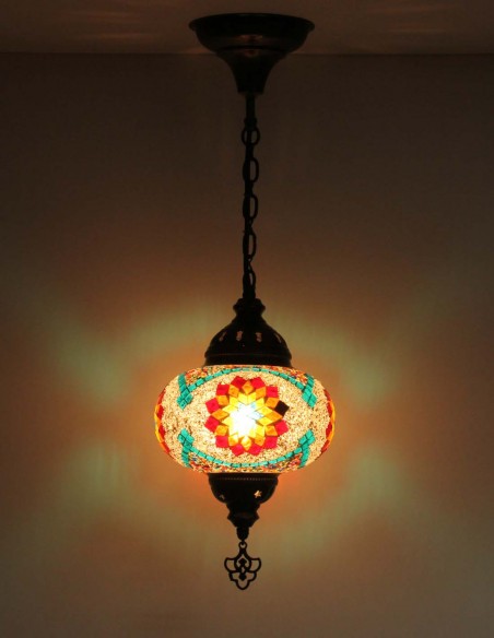 Suspension turque en mosaïque à étoile verte et rouge, Ø 7,5 po