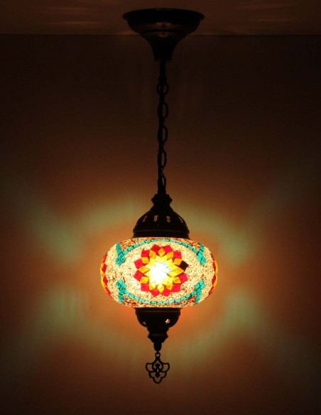 Suspension turque en mosaïque à étoile verte et rouge, Ø 7,5 po