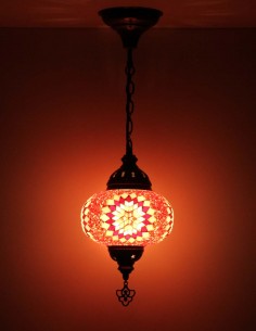 Turkish Red Mosaic Pendant Lamp with a white rosette, 7.5 in 2