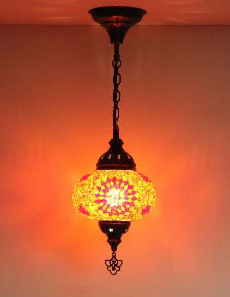 Suspension turque en mosaïque ambrée à motifs rouges, Ø 7,5 po