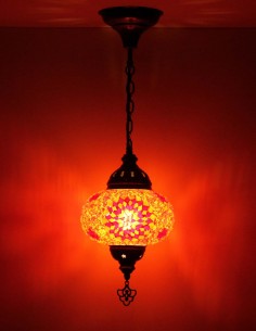 Suspension turque en mosaïque ambrée à motifs rouges, Ø... 2