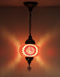 Suspension turque en mosaïque rouge à étoile rose, Ø 7,5 po