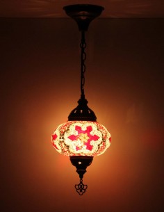 Turkish Mosaic Pendant Lamp with red stars on cream, 7.5 in 2