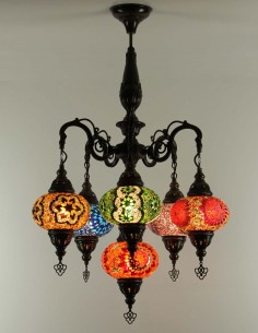 Lustre turc 6 globes en mosaïque multicolore