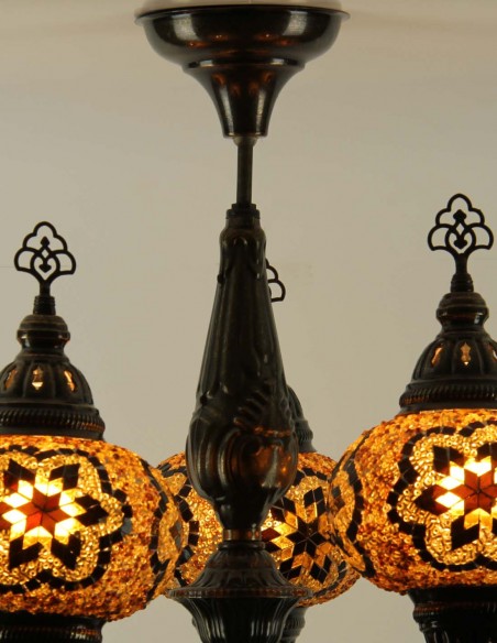 Lustre turc 5 globes en mosaïque brune