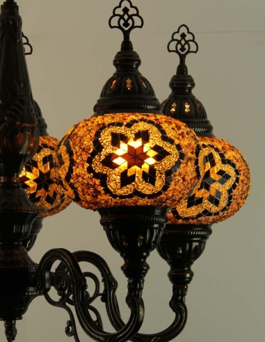 Lustre turc 5 globes en mosaïque brune