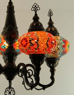Turkish Mosaic Chandelier, 5 Globes in orange tones 2
