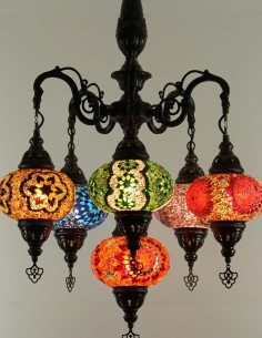 Lustre turc 6 globes en mosaïque multicolore 2