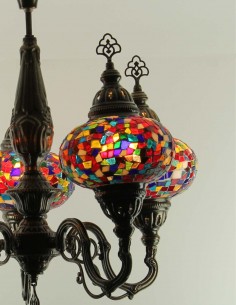 Turkish Mosaic Chandelier, 5 Globes with colorful confetti 2