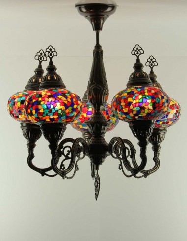 Turkish Mosaic Chandelier, 5 Globes with...