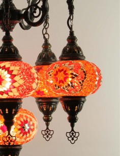 Turkish Chandelier, 6 Globes, Red Mosaic 2