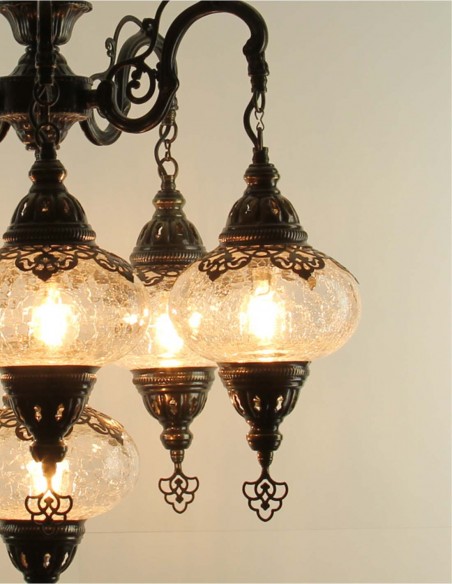 Lustre turc 6 globes en verre soufflé