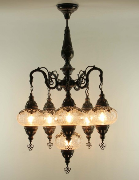 Turkish Chandelier, 6 Globes, Blown Glass