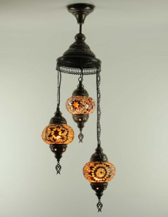 Lustre turc en spirale, 3 globes brun, modèle A