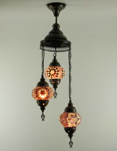 Lustre turc en spirale, 3 globes mauve