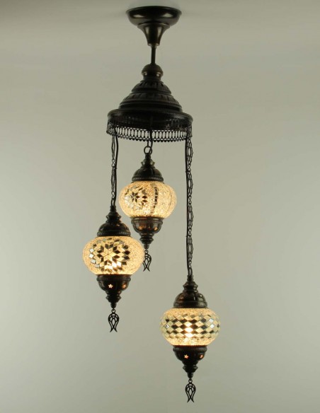 Lustre turc en spirale, 3 globes blanc