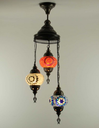 Turkish Spiral Chandelier, 3 Globes, red, cream...