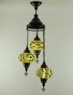 Turkish Spiral Chandelier, 3 Globes, green and yellow...