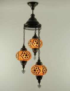 Turkish Spiral Chandelier, 3 Globes, Brown, Model B