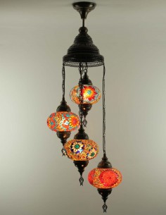 Lustre turc en spirale, 4 globes aux tons rouges et orangés